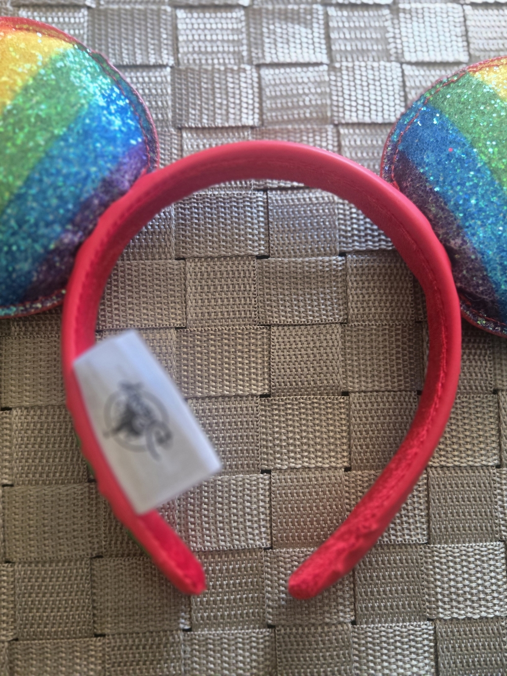 Disney Rainbow Glitter Mickey Ears with Love Stiching On Headband